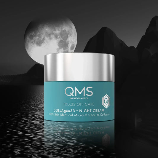 QMS, Precision Care, Collagen3D Night Cream, anti-aging nachtcrème, huididentiek collageen, NEOTEC S100, QMS Medicosmetics, nachtverzorging, rimpelverminderend, celvernieuwing, vegan collageen